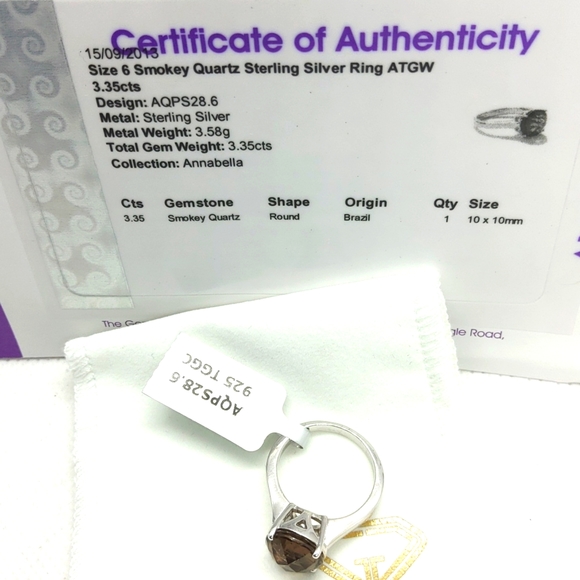 NWT Genuine Smokey Quartz Sterling Silver Ring [size 6] Price Firm - Picture 3 of 3